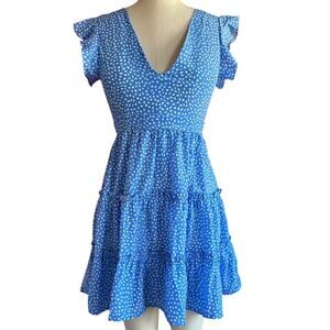 Womens Dress Size Small Blue Ruffles Summer Girly Cottage Garden Party Vacation
